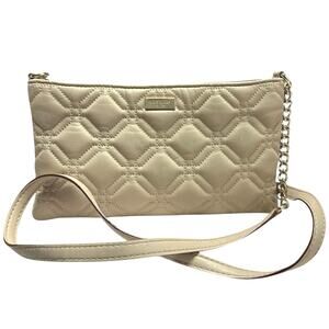 Kate Spade Presley Astor Court Leather Quilted Shoulder Crossbody Bag Taupe